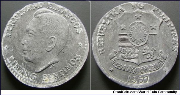 Philippines 1967 5 centavos PATTERN. Struck in lead like alloy. Around 22mm but thick planchet. Weight: 9.95g. 