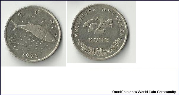 Croatia 2 Kune 1993 - Croatian - Tunj(Tuna Fish) 