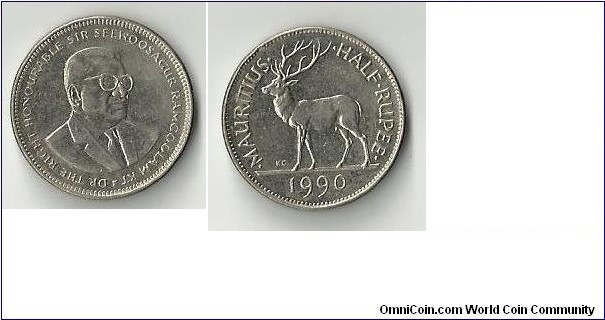 Mauritius Half Rupee 1990