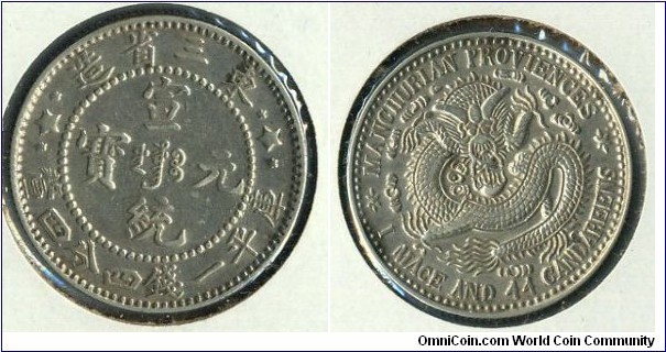 20-Cent Silver Coin, Hsuan Tung, Manchurian Provinces.