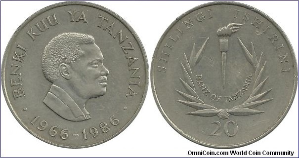 Tanzania 20 Shilingi 1986-20th Anniversary Bank of Tanzania