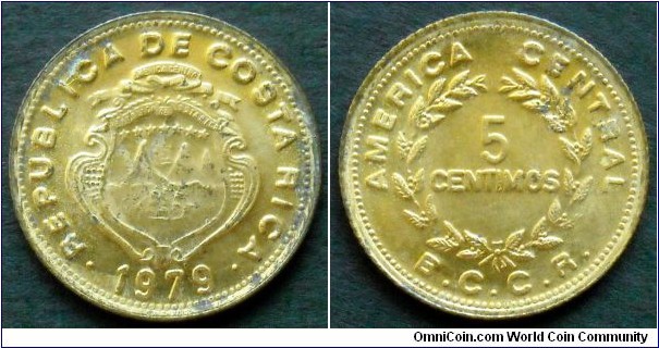 Costa Rica 5 centimos. 1979, Brass.