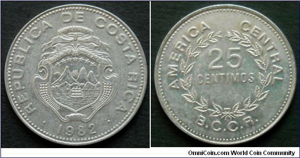 Costa Rica 25 centimos.
1982, Aluminum.