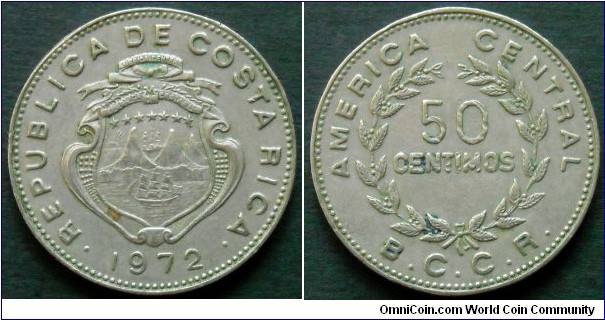Costa Rica 50 centimos. 1972, Cu-ni.