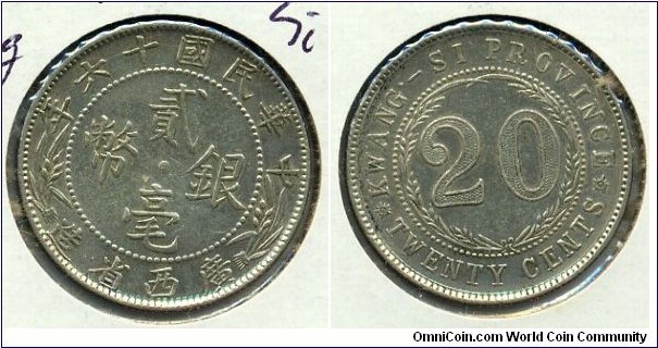 20-Cent Silver Coin, Kwang-Si Province.