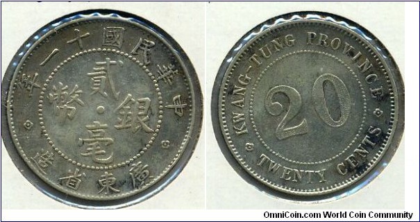 20-Cent Silver Coin, Kwang-Tung Province.