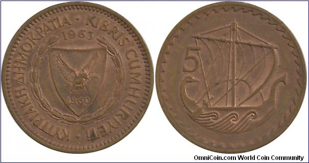 Cyprus-Republic 5 Mils 1963