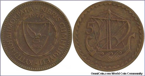 Cyprus-Republic 5 Mils 1970