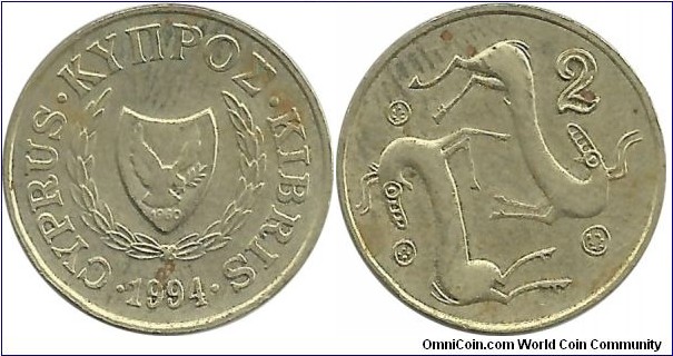 Cyprus-Republic 2 Cents 1994