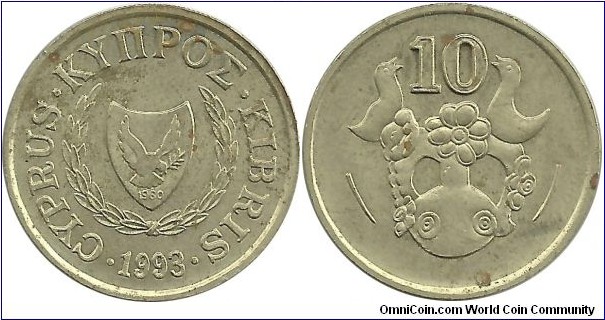 Cyprus-Republic 10 Cents 1993