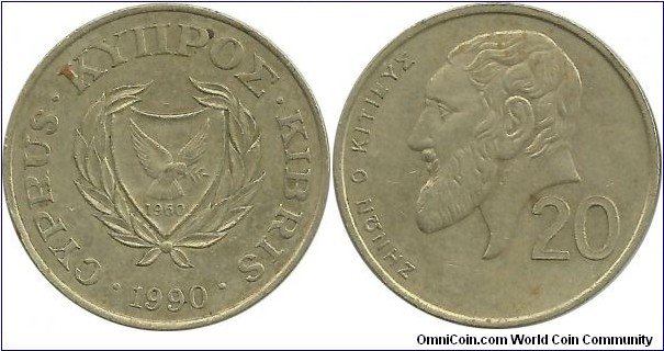 Cyprus-Republic 20 Cents 1990