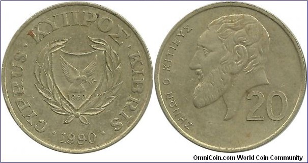 Cyprus-Republic 20 Cents 1990