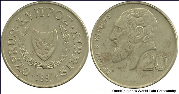 Cyprus-Republic 20 Cents 1991