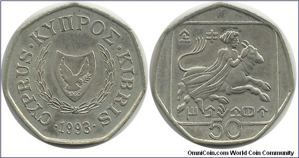 Cyprus-Republic 50 Cents 1993