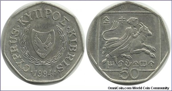 Cyprus-Republic 50 Cents 1994
