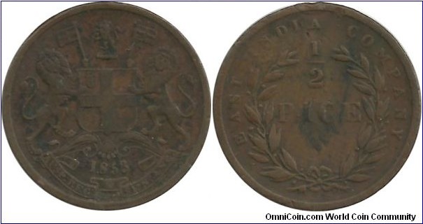 India-East India Company ½ Pice 1853