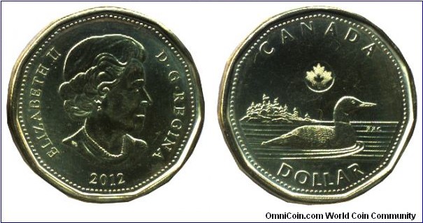 Canada, 1 dollar, Queen Elizabeth II, Common Loon, New Mint Mark.