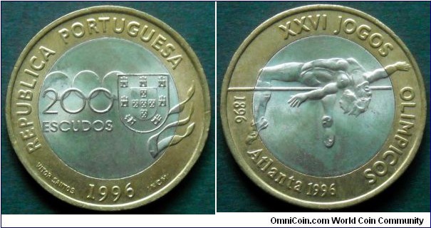 Portugal 200 escudos. Atlanta Olympics. Bimetal.