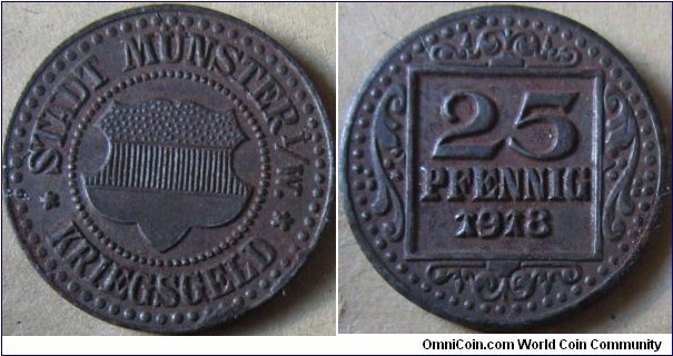 1918 Munster 25 pfennig griegsgeld