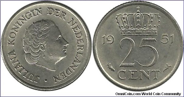 Nederlands 25 Cent 1951 - PrivyMark = Fish