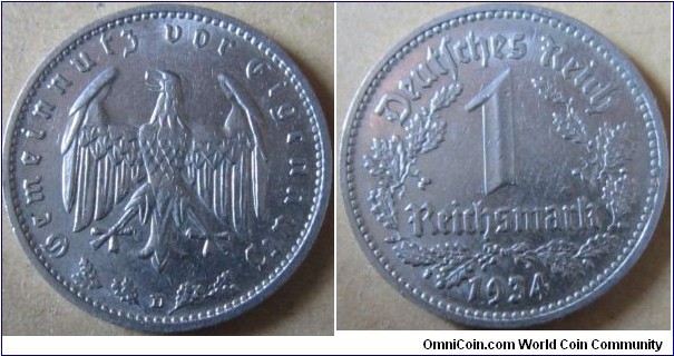 1934 D 1 Reichmark aEF