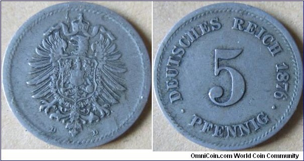 1876 D with large 6 5 pfennig