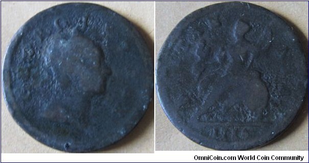 1718 halfpenny very worn, looks like 1710 or 1716 rather then 18 but clearly only round
