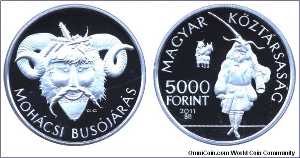 Hungary, 5000 forints, 2011, Ag, 38.61mm, 31.46g, Busó Festival at Mohács.