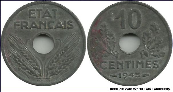 France 10 Centimes 1943 - German Occupation WW II