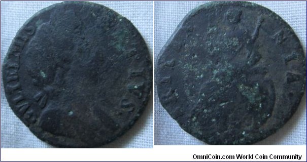 William III halfpenny, probably of 1697 as it has some features seen on other 1697's
