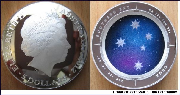 5 Dollars - Southern cross - 31.1 g Ag .999 Proof (concave coin) - mintage 10,000
