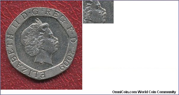 20 Pence, queen has a moustache