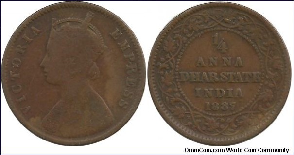 India-DharState ¼ Anna 1887