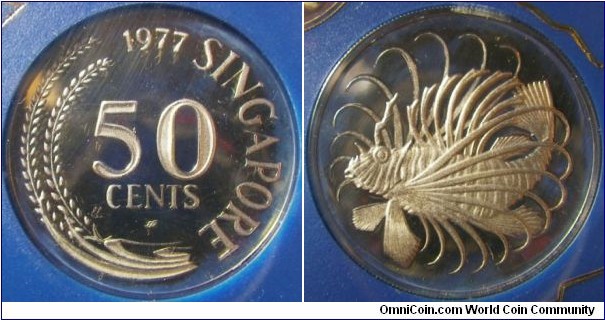 Singapore 1977 50 cents. Proof. 