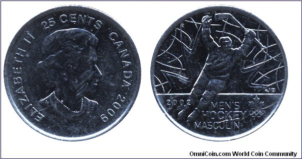 Canada, 25 cents, 2009, Mens's Hockey, 2002, Olympics, Queen Elizabeth II.