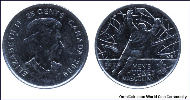 Canada, 25 cents, 2009, Mens's Hockey, 2002, Olympics, Queen Elizabeth II.