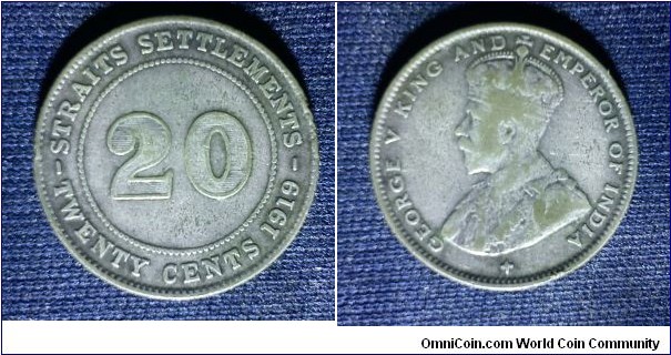 Straits Settlements King George V 20 cents 400.Silver