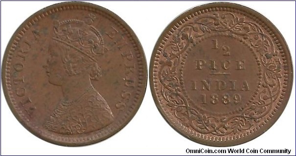 India-British ½ Pice 1889