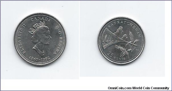 1867-1992 Canada's 125th Anniversary Quarter Saskatchewan