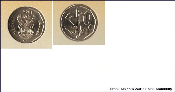 2001 South Africa 10 cents 