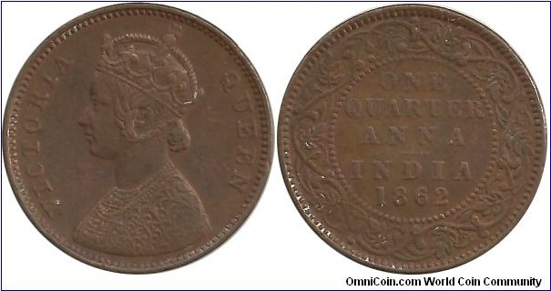 India-British ¼ Anna 1862