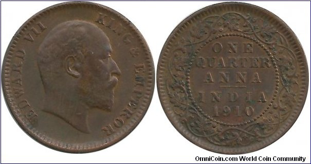 India-British ¼ Anna 1910