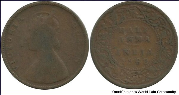 India-British ½ Anna 1862