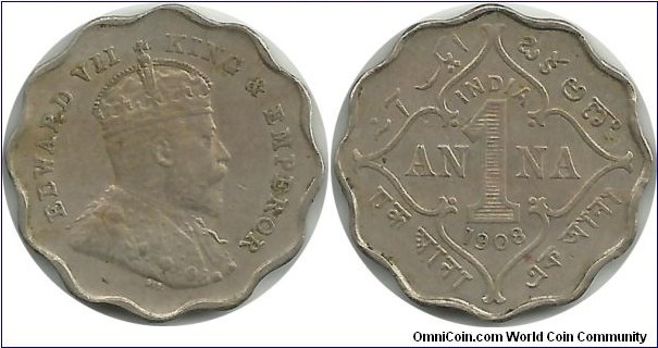 India-British 1 Anna 1908