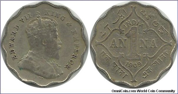 India-British 1 Anna 1909