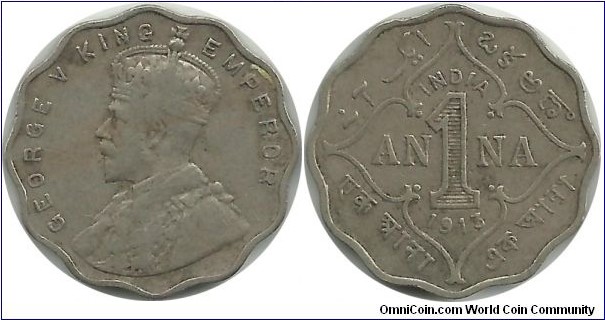 India-British 1 Anna 1913