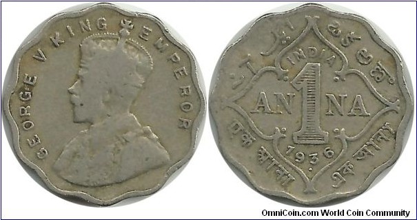 India-British 1 Anna 1936(B)
