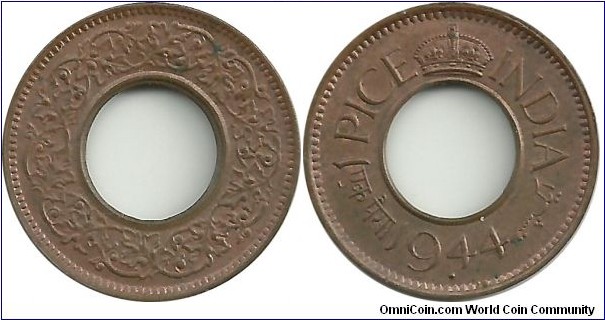 India-British 1 Pice 1944(Flat Crown)