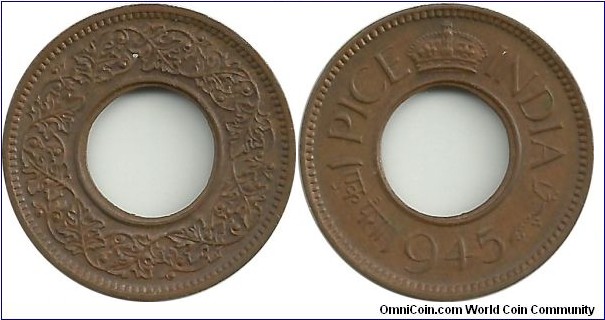 India-British 1 Pice 1945(Flat Crown)