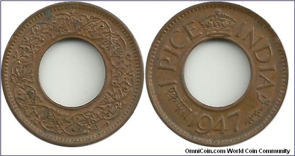 India-British 1 Pice 1947(High Crown)